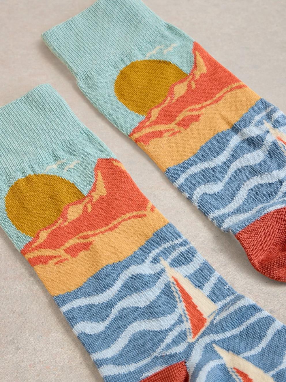 Sailing Scenic Ankle Sock in BLUE MLT - FLAT DETAIL