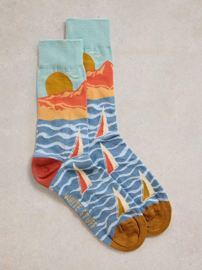 Sailing Scenic Ankle Sock in BLUE MLT - FLAT FRONT