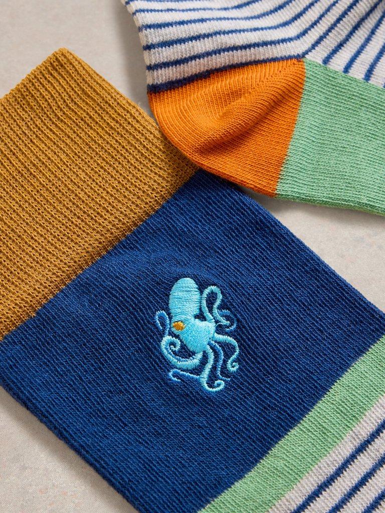 Embroidered Octopus Ankle Sock in BLUE MLT - FLAT DETAIL