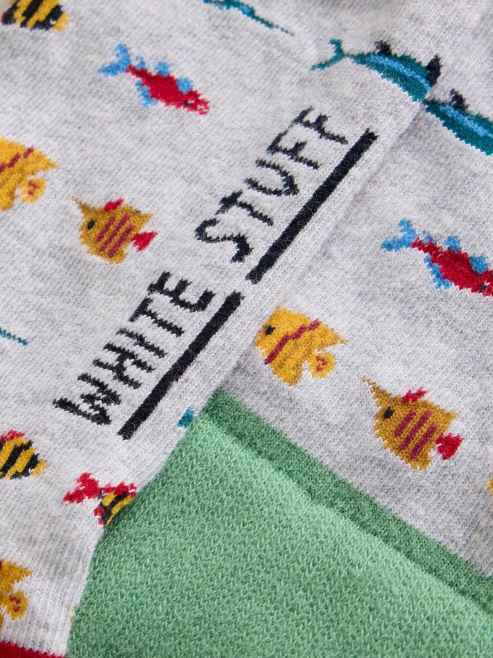 Fish Tales Ankle Sock in GREY MLT - FLAT DETAIL