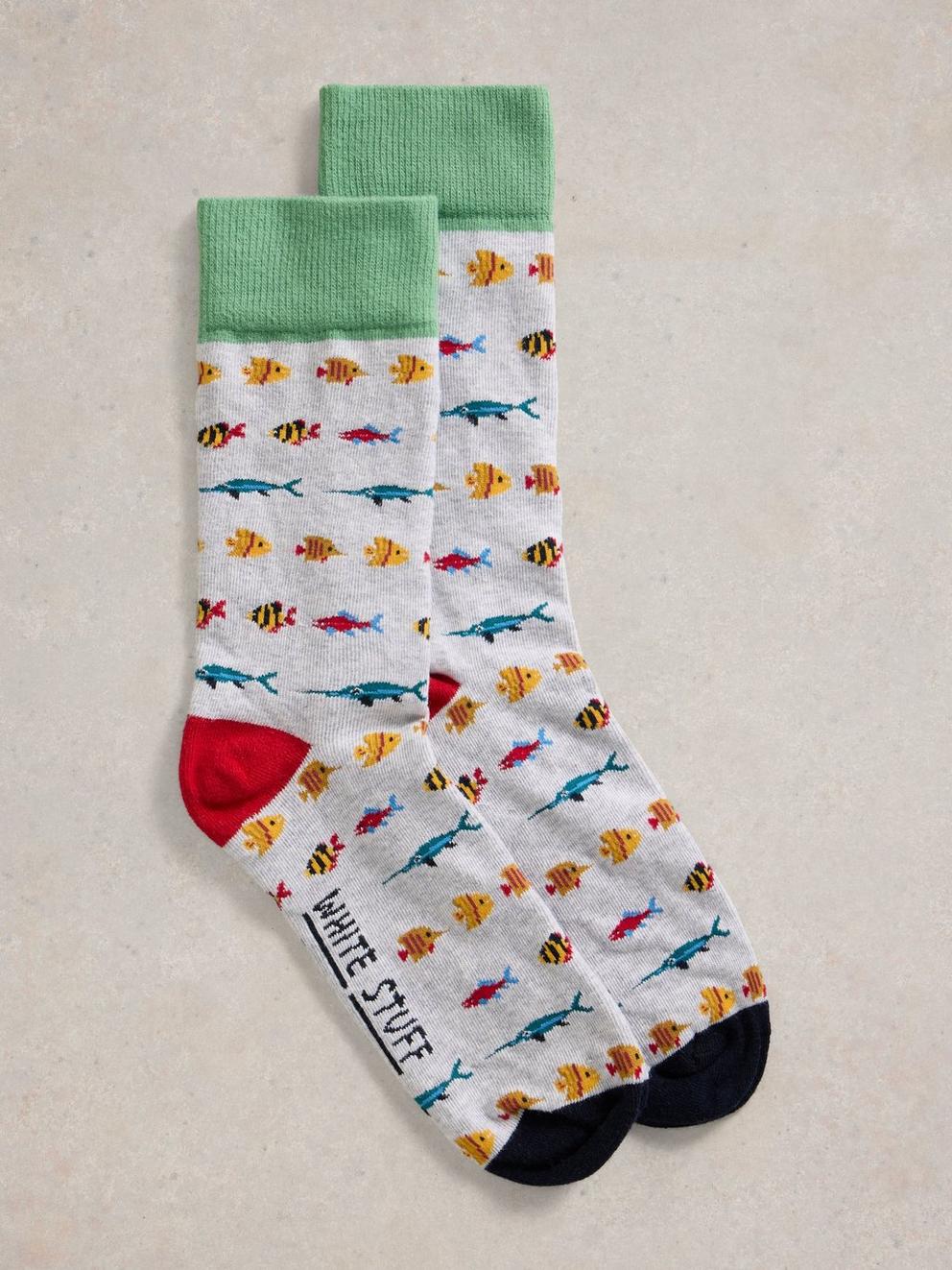 Fish Tales Ankle Sock in GREY MLT - FLAT FRONT