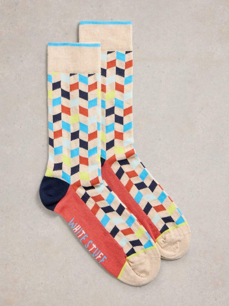 Geometric Ankle Sock in GREY MLT - FLAT FRONT