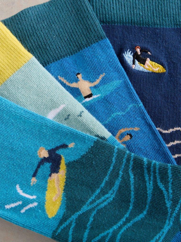 4PK Beside the Seaside Socks in BLUE MLT - FLAT DETAIL