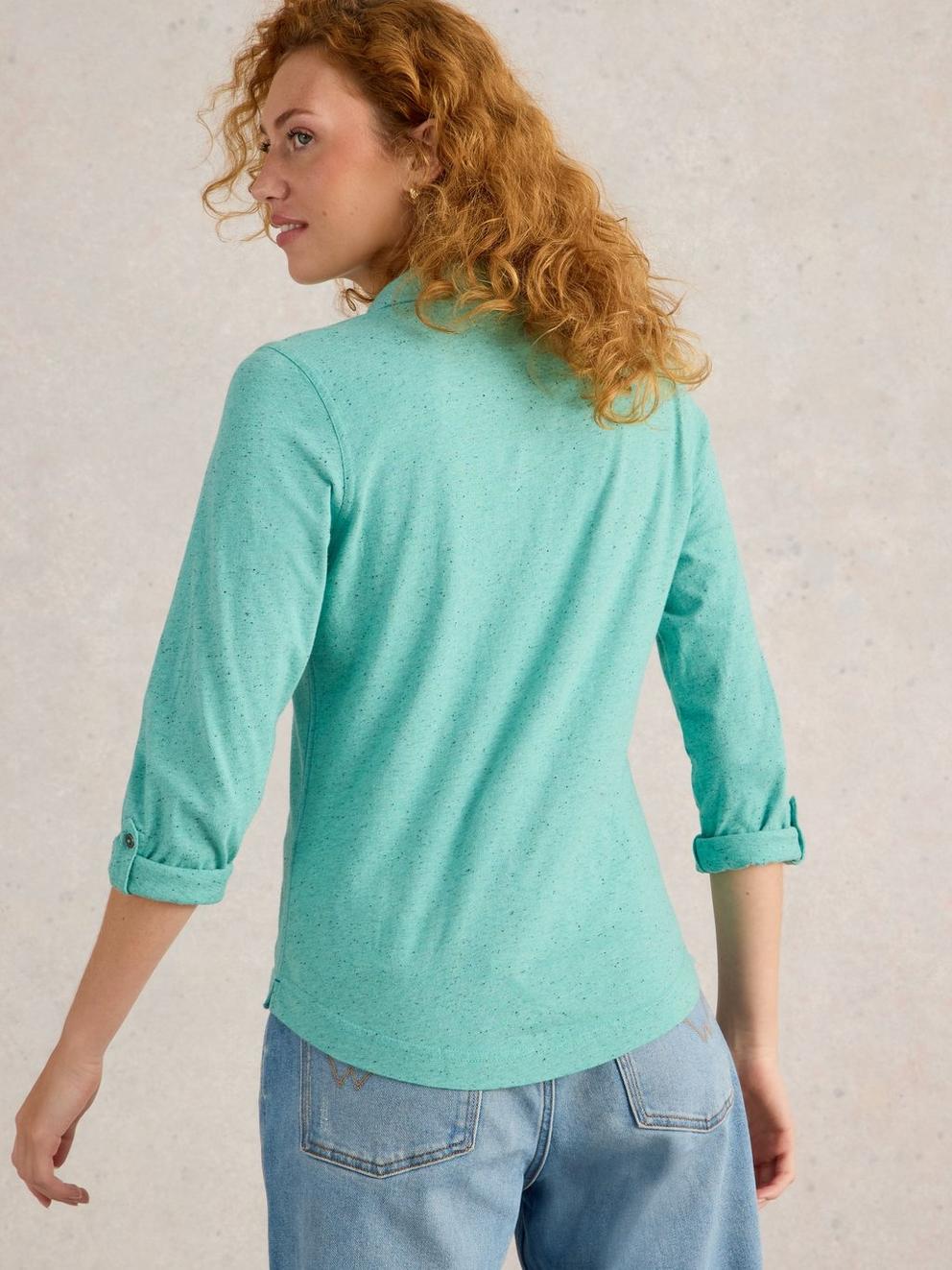 ANNIE POCKET JERSEY SHIRT in BRT BLUE - MODEL BACK