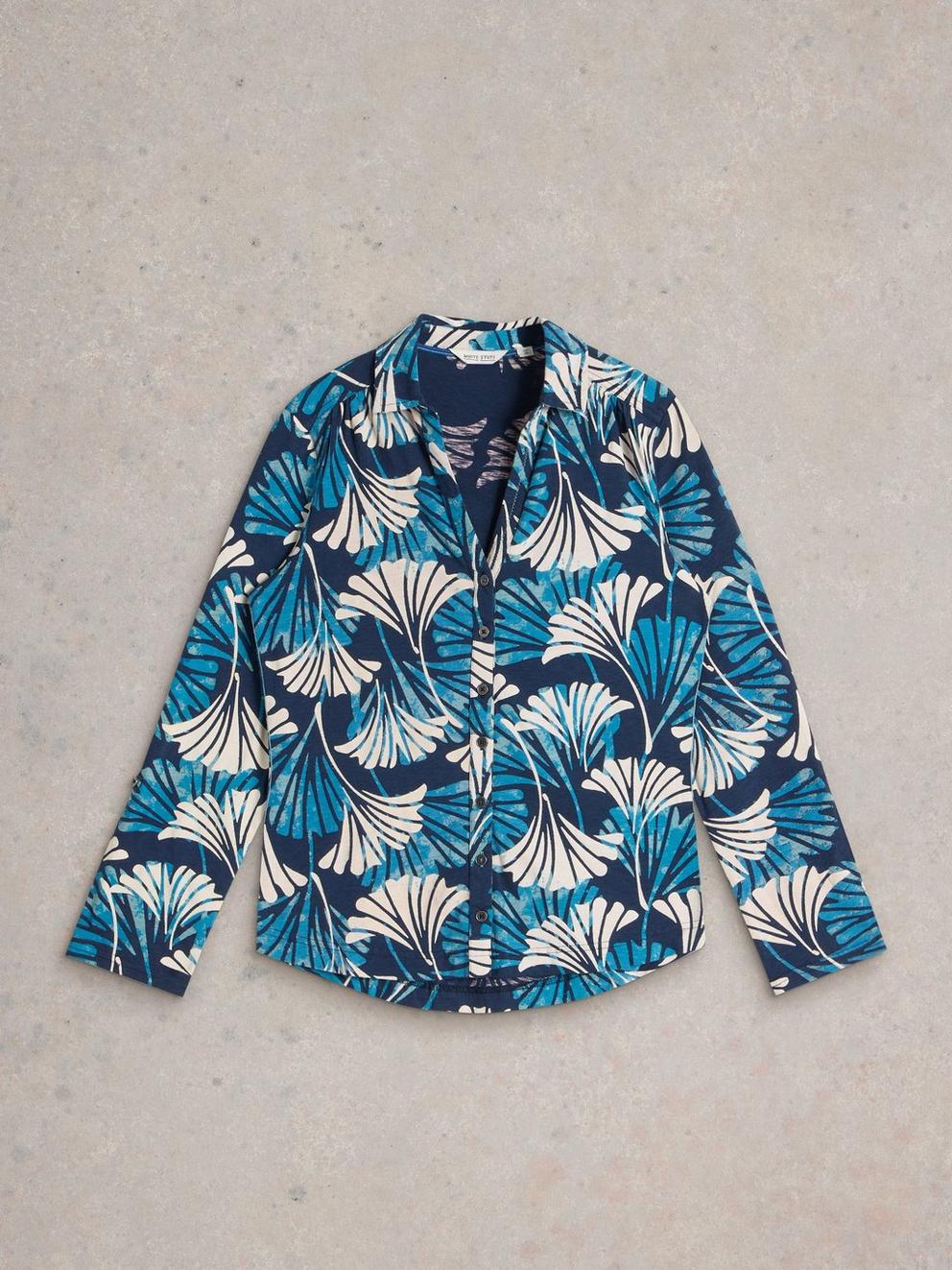 ANNIE MID SLEEVE JERSEY SHIRT in BLUE PR - FLAT FRONT
