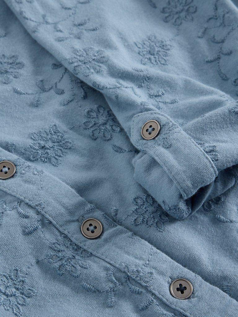 ANNIE BRODERIE JERSEY SHIRT in MID BLUE - FLAT DETAIL