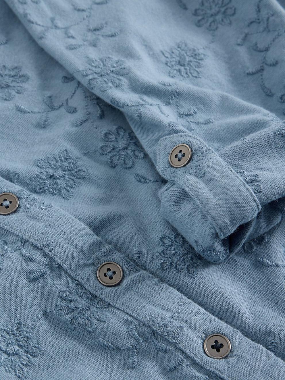 ANNIE BRODERIE JERSEY SHIRT in MID BLUE - FLAT DETAIL