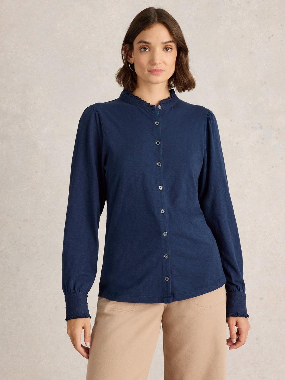 JESSICA SHIRT in DARK NAVY - MODEL DETAIL