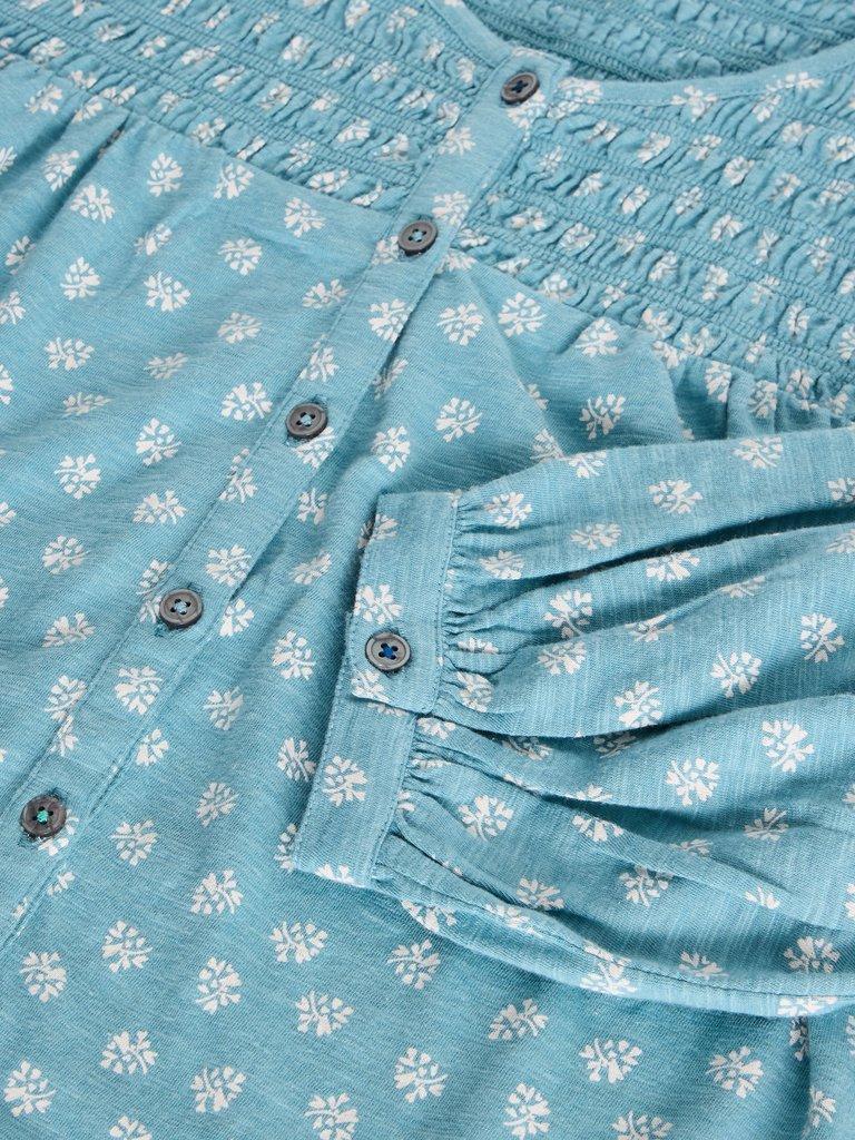 DANIELLA SHIRRED CREW NECK TOP in BLUE PR - FLAT DETAIL