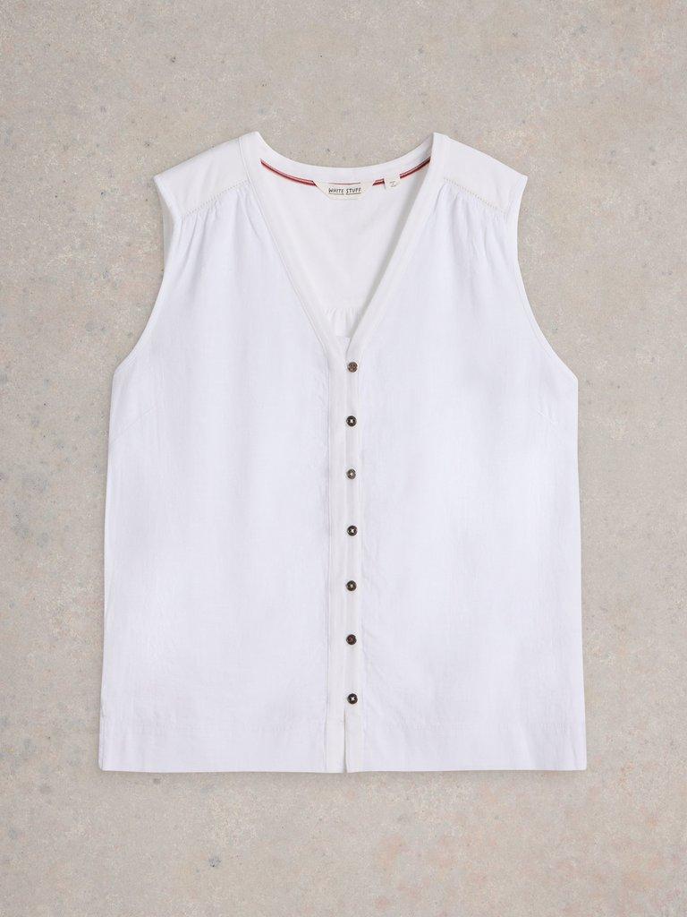 DELILAH LINEN BLEND BUTTON TOP in BRIL WHITE - FLAT FRONT