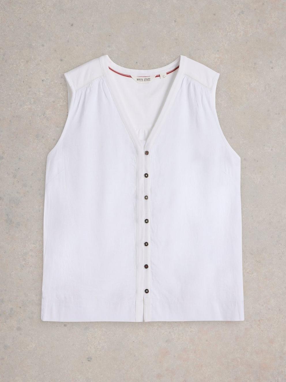 DELILAH LINEN BLEND BUTTON TOP in BRIL WHITE - FLAT FRONT