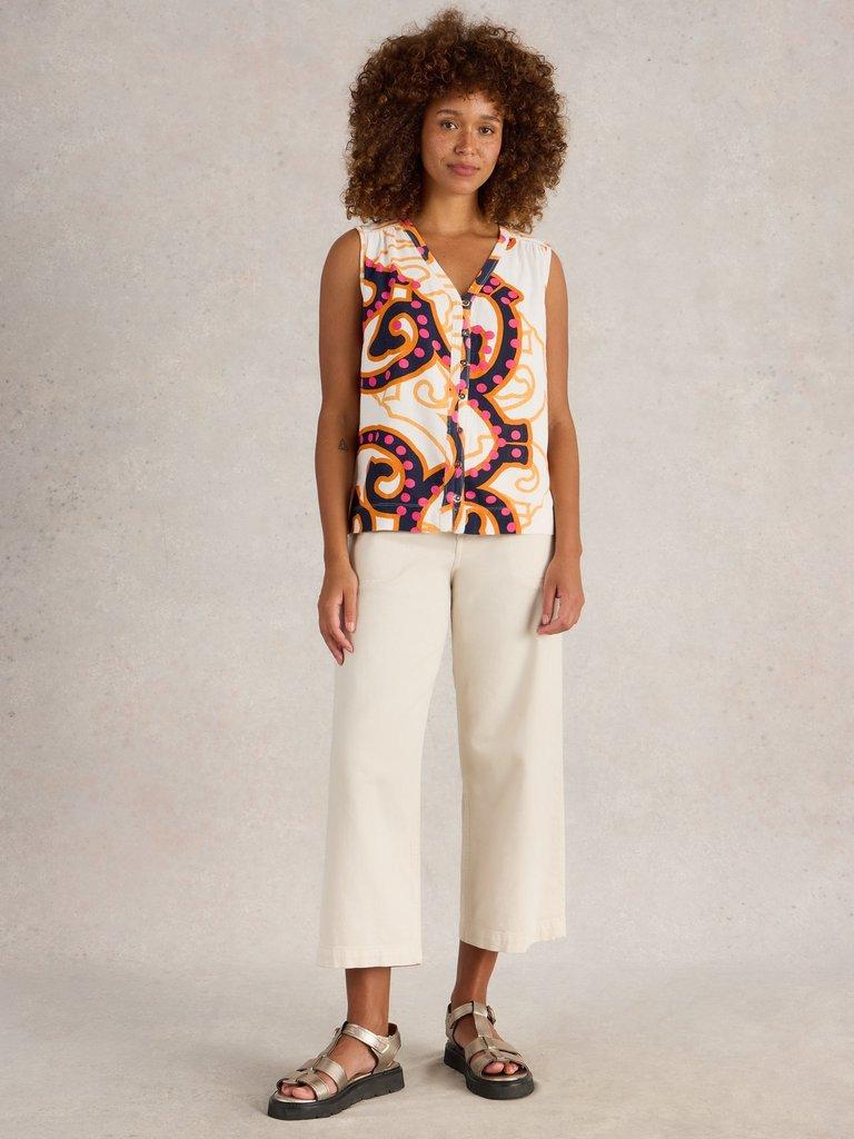 DELILAH LINEN BLEND BUTTON TOP in IVORY PR - MODEL FRONT
