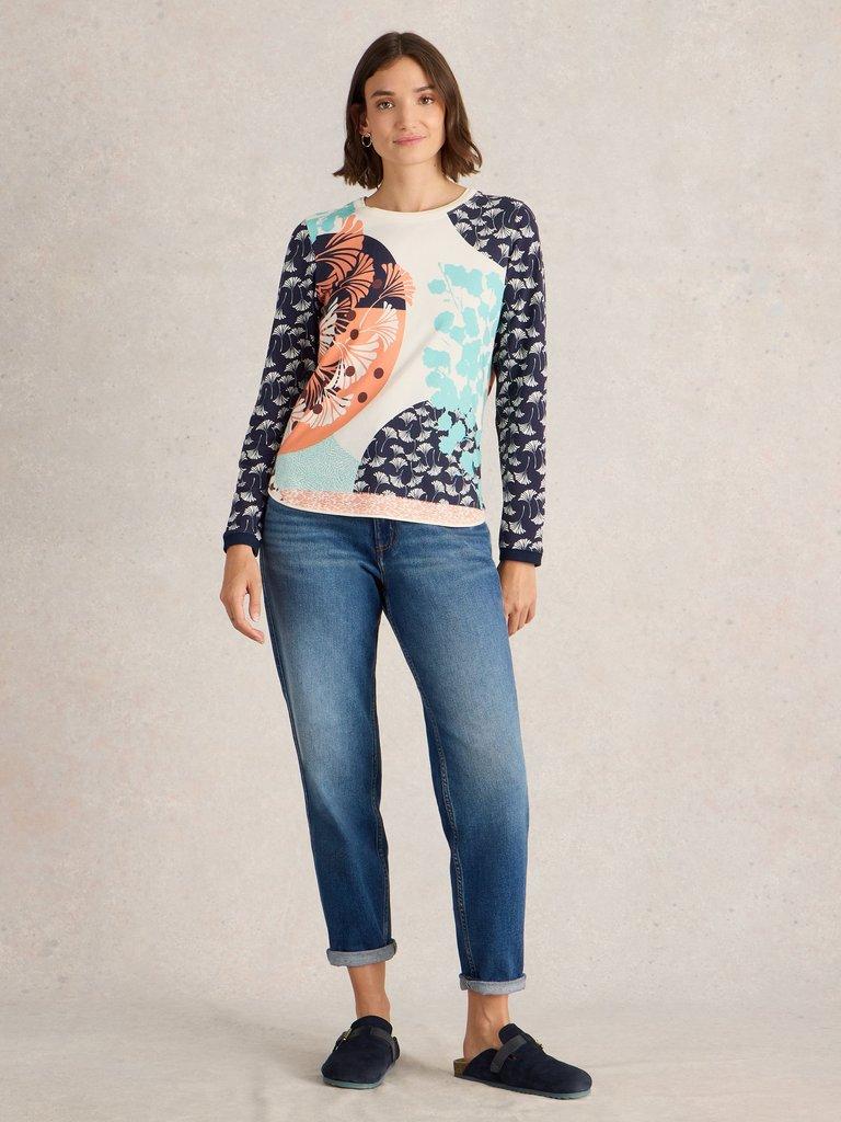 CLARA CREW NECK TSHIRT in BLUE PR - MODEL FRONT