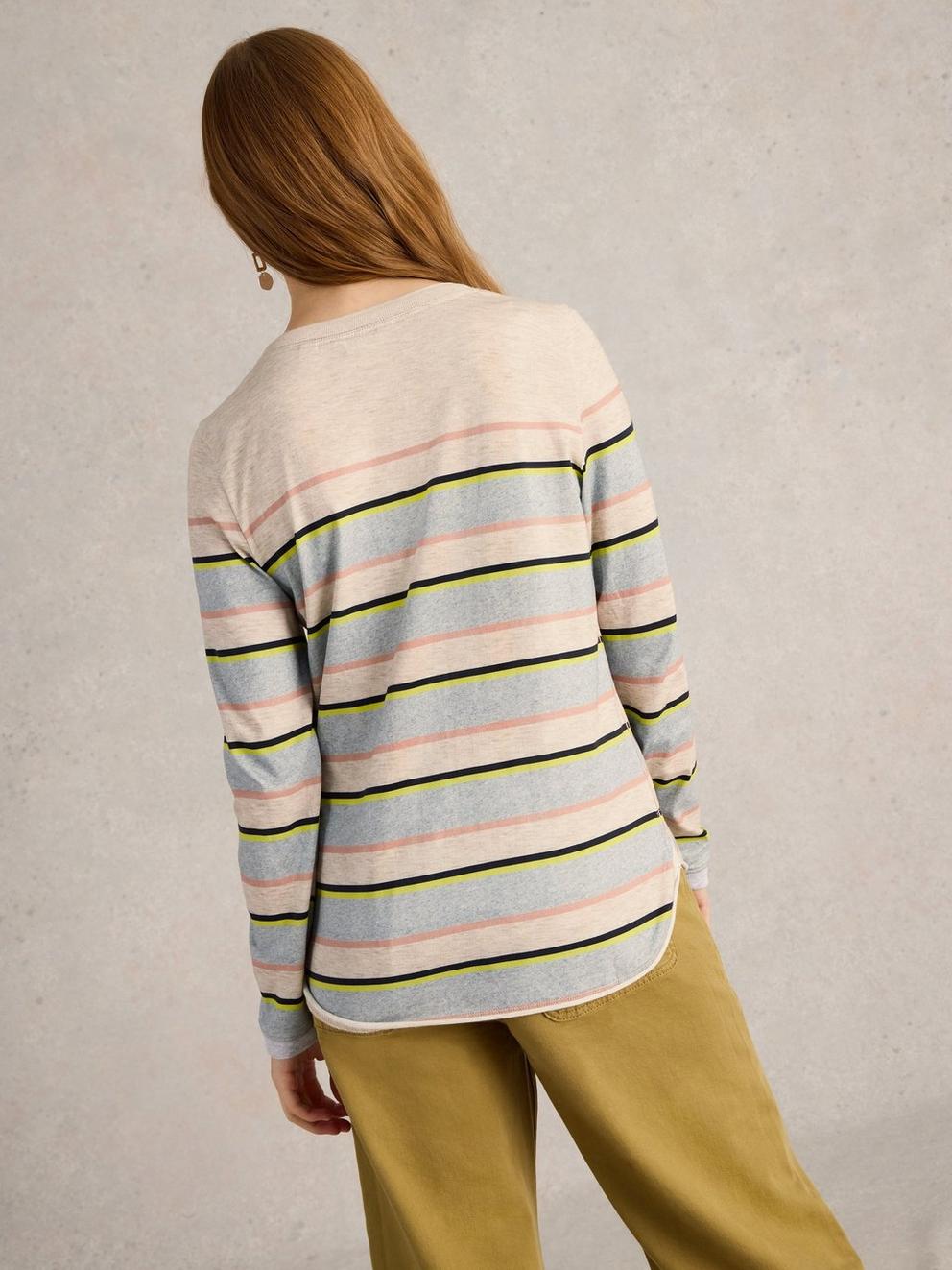 CLARA CREW NECK TSHIRT in GREY MLT - MODEL BACK