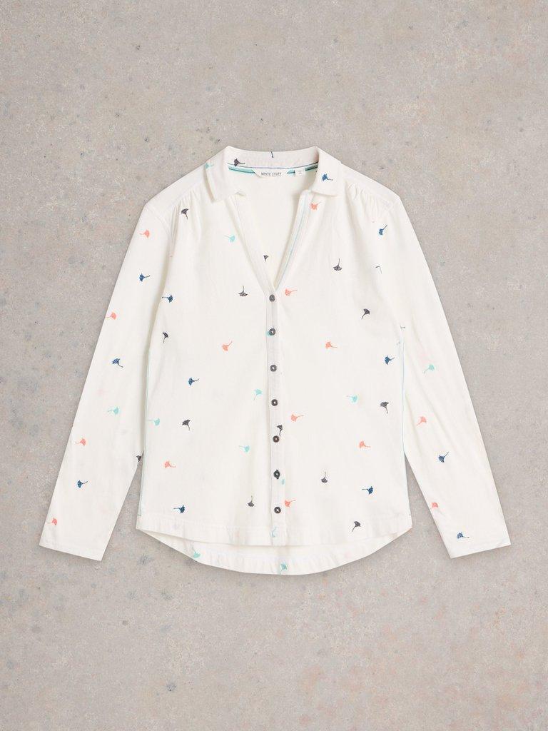 EMBROIDERED ANNIE JERSEY SHIRT in IVORY MLT - FLAT FRONT