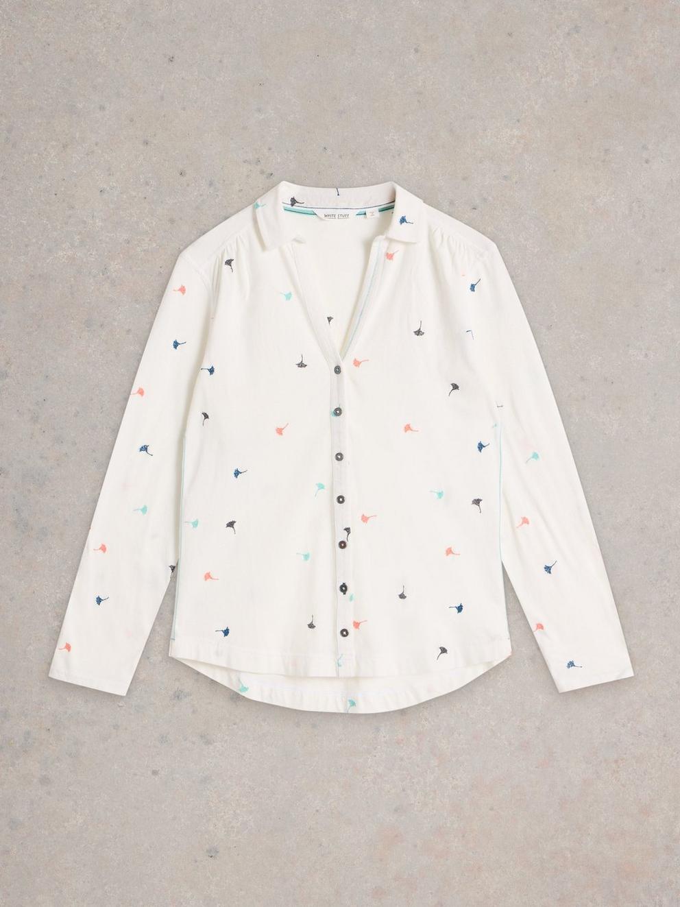 EMBROIDERED ANNIE JERSEY SHIRT in IVORY MLT - FLAT FRONT