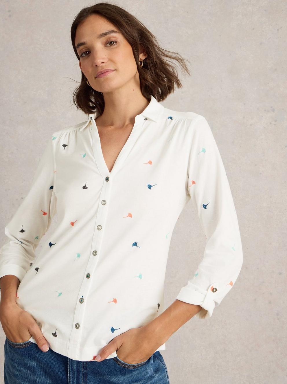 EMBROIDERED ANNIE JERSEY SHIRT in IVORY MLT - LIFESTYLE