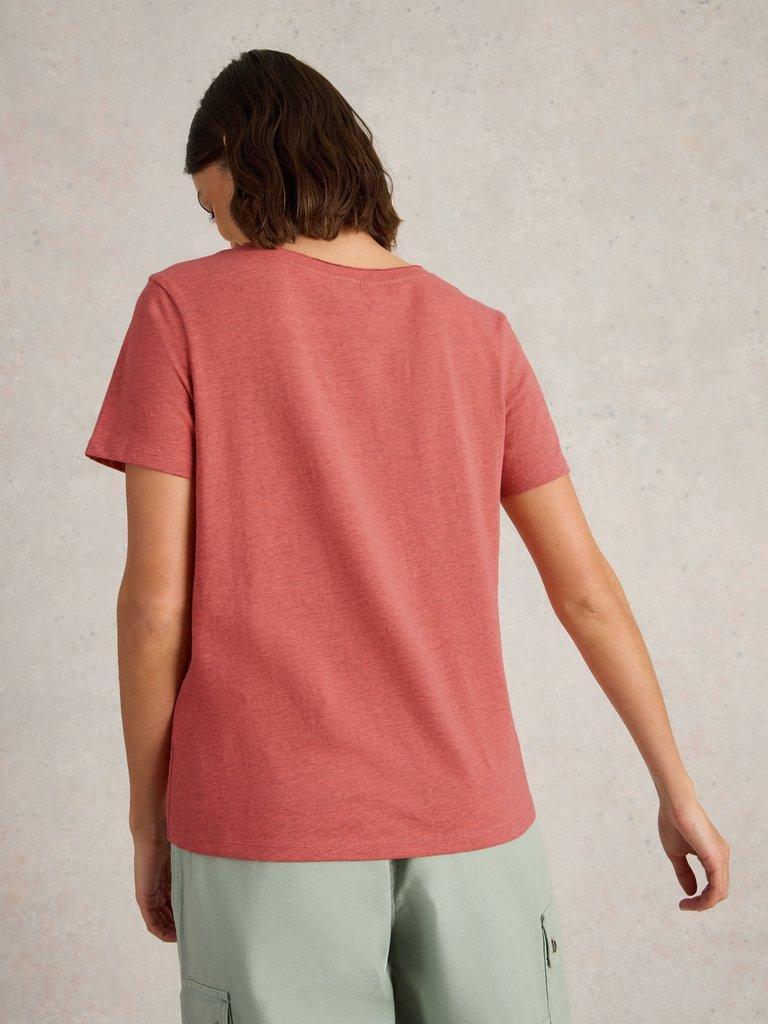 NADIA SHORT SLEEVE TSHIRT in MID CORAL - MODEL BACK