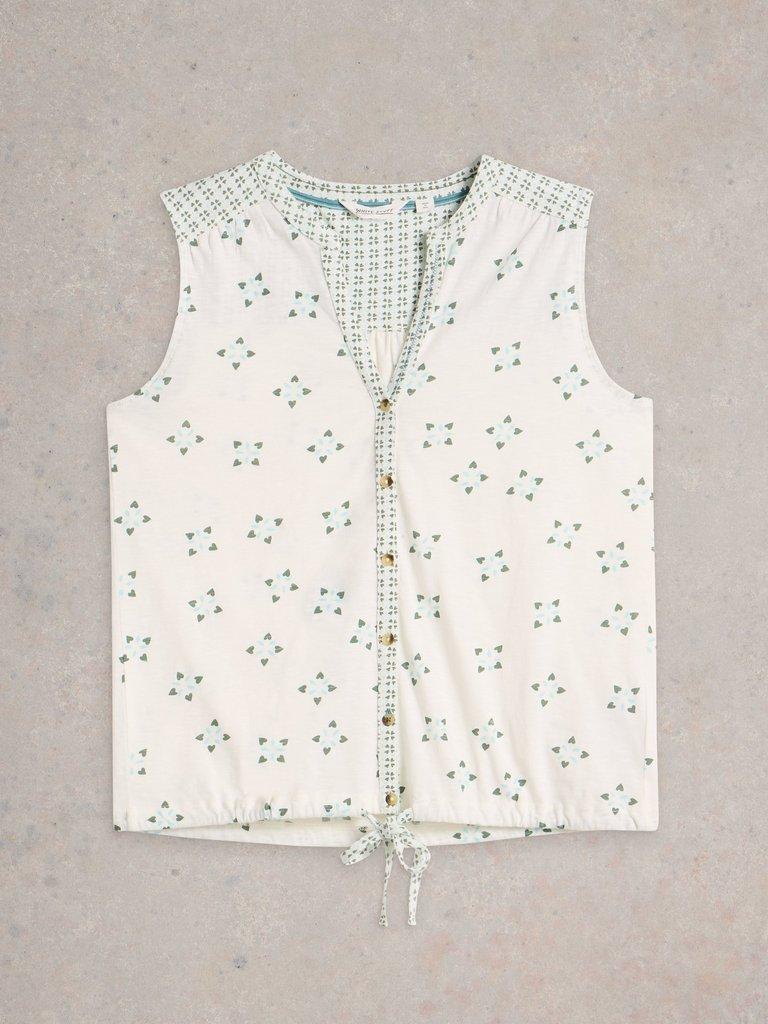 TULIP COLLARED SLEEVELESS SHIRT in WHITE PR - FLAT FRONT