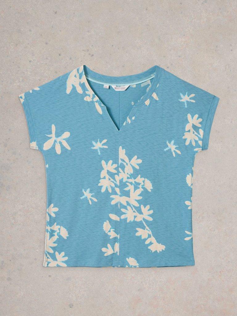 NELLY NOTCH NECK SHORT SLEEVE TEE in BLUE PR - FLAT FRONT