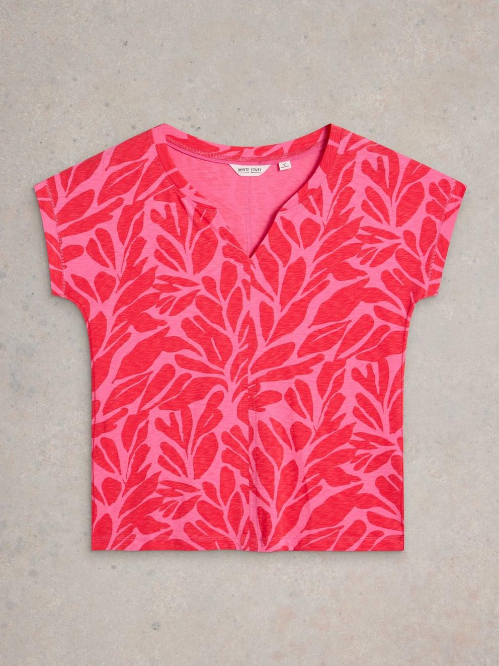 NELLY NOTCH NECK SHORT SLEEVE TEE in MID PINK - FLAT FRONT