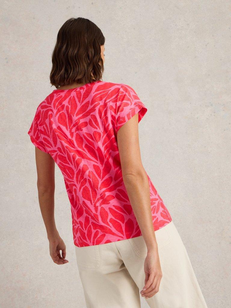 NELLY NOTCH NECK SHORT SLEEVE TEE in MID PINK - MODEL BACK