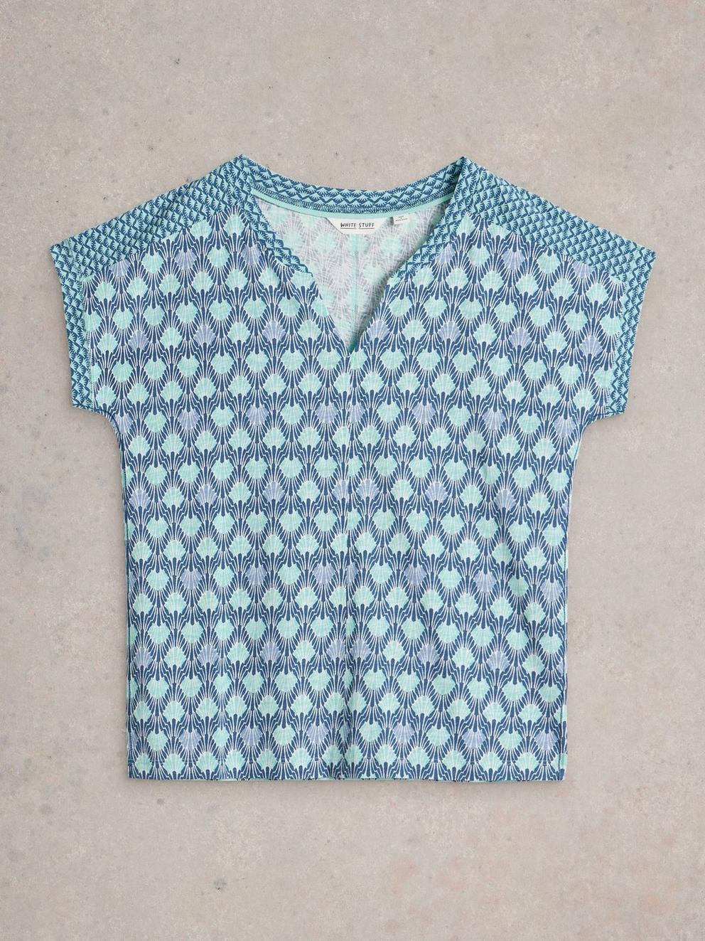 NELLY NOTCH NECK SHORT SLEEVE TEE in NAVY MULTI - FLAT FRONT