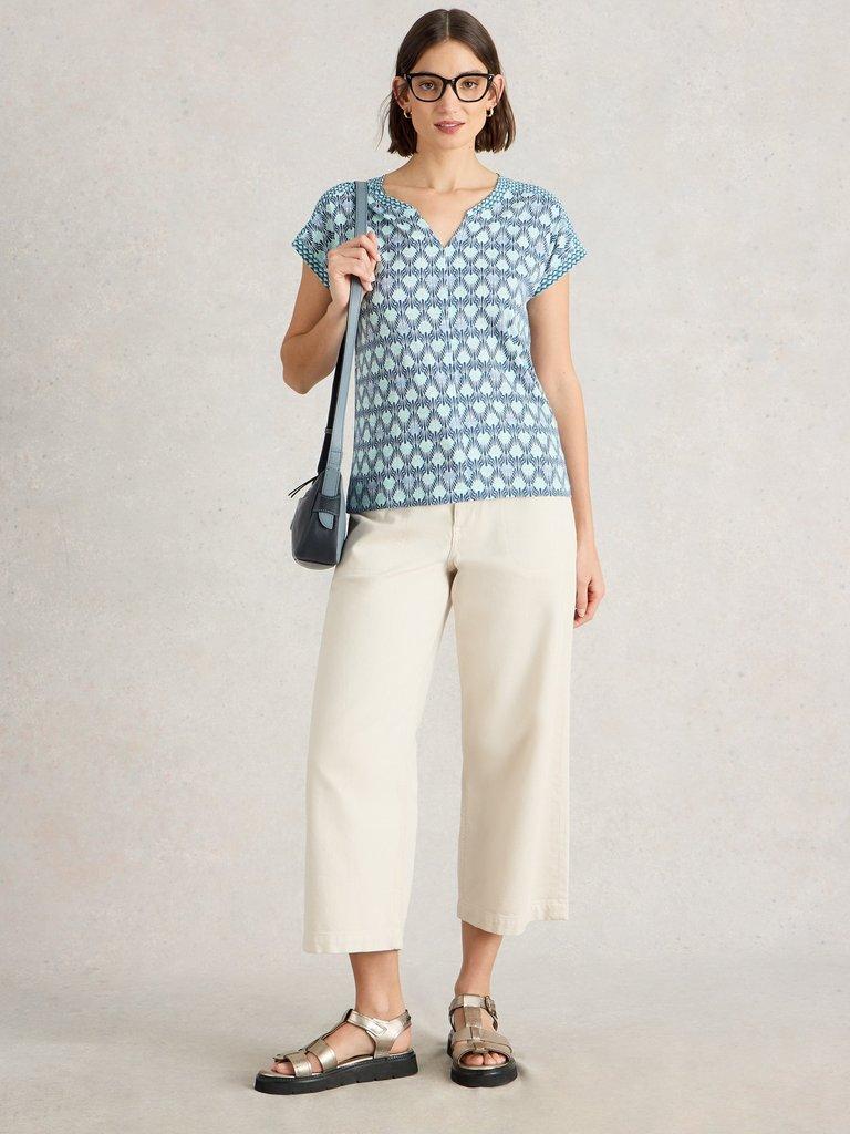NELLY NOTCH NECK SHORT SLEEVE TEE in NAVY MULTI - MODEL FRONT