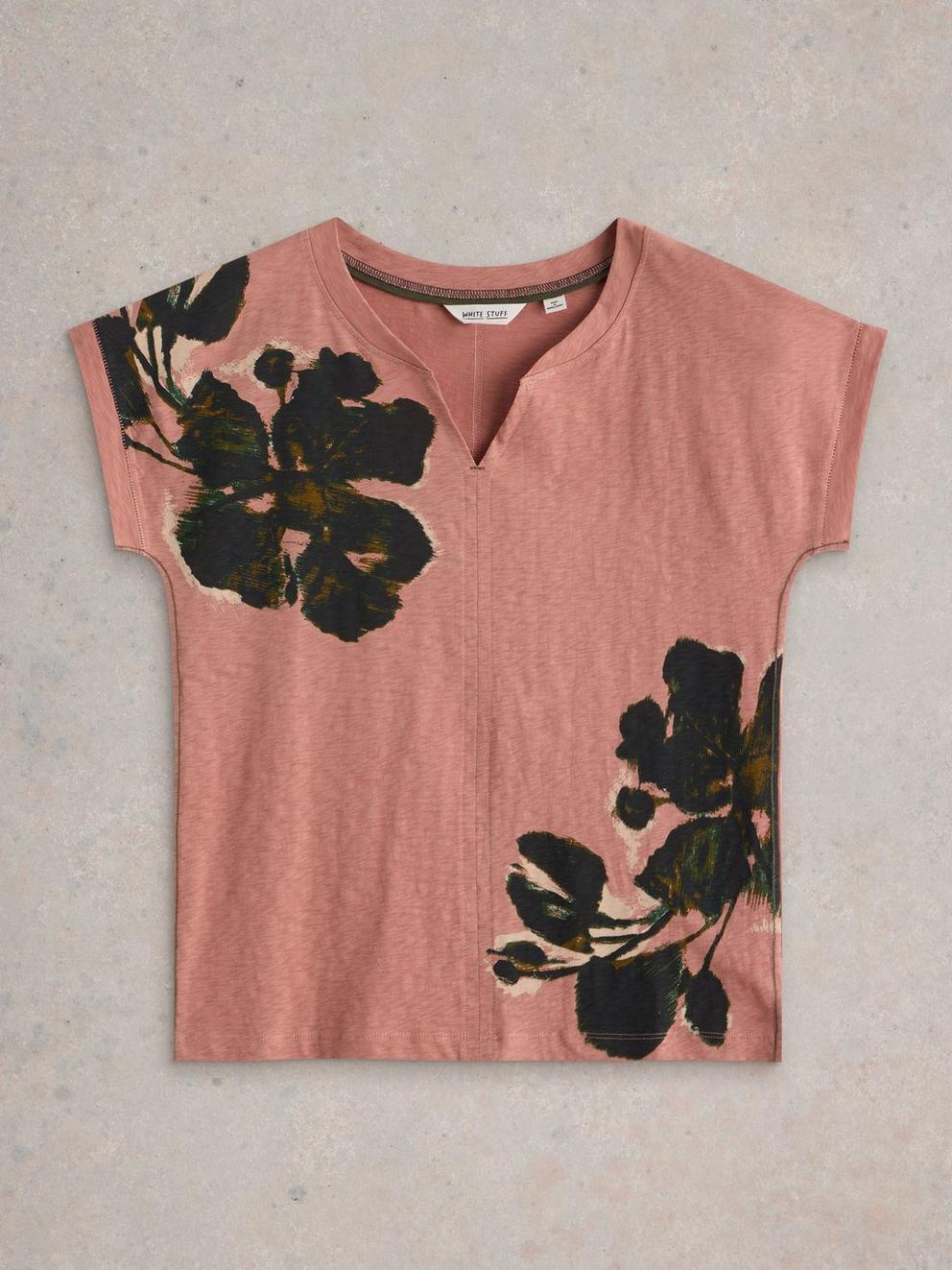 NELLY NOTCH NECK SHORT SLEEVE TEE in PINK PR - FLAT FRONT