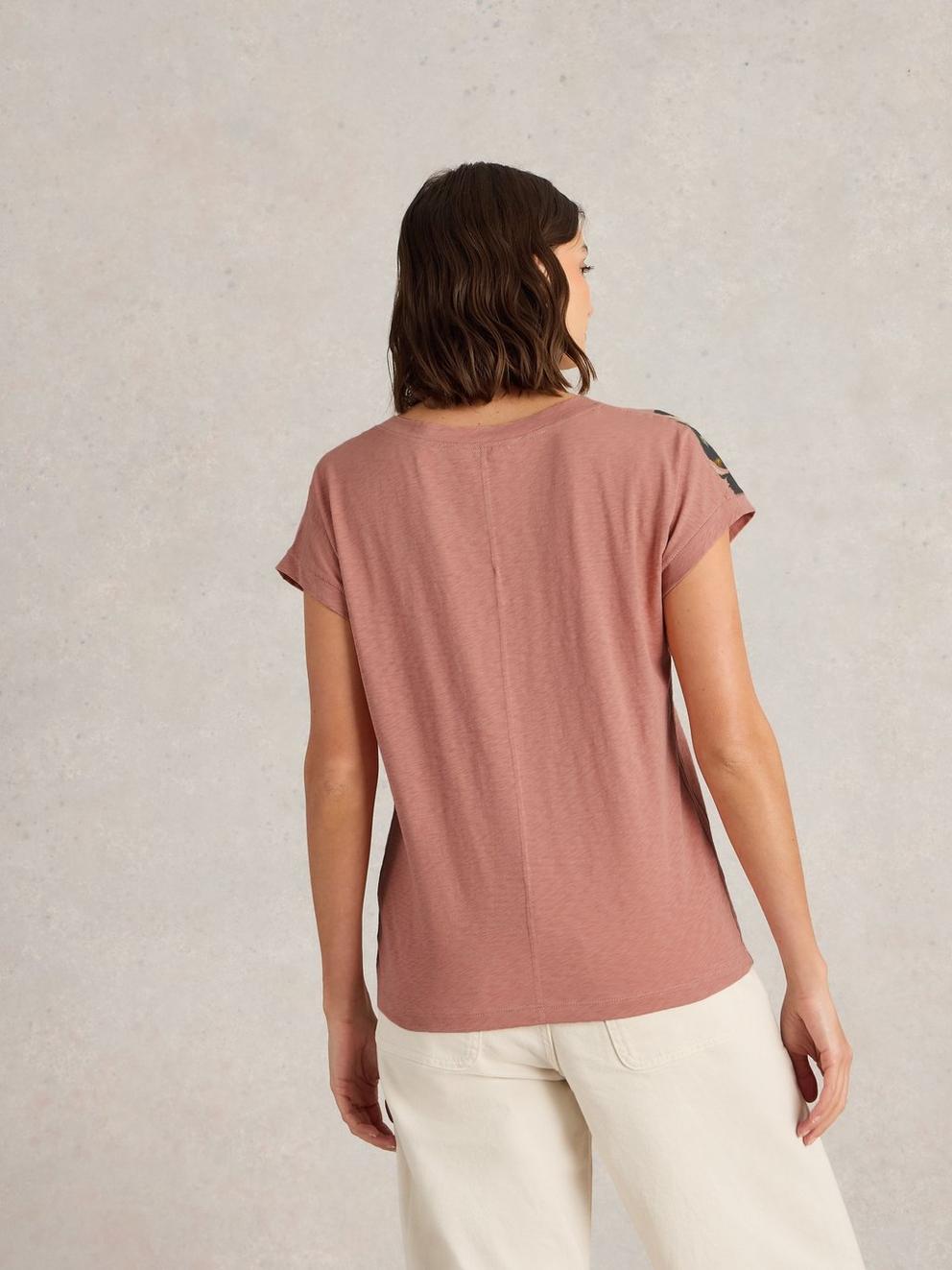 NELLY NOTCH NECK SHORT SLEEVE TEE in PINK PR - MODEL BACK