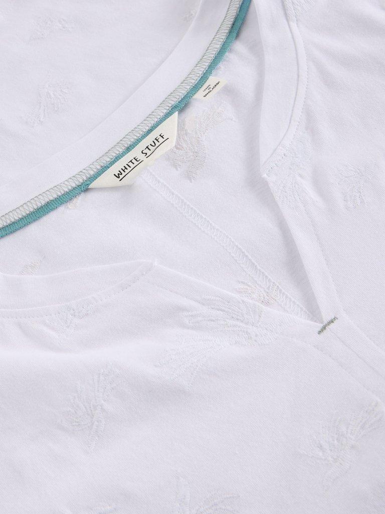 NELLY EMBROIDERED NOTCH NECK TEE in BRIL WHITE - FLAT DETAIL