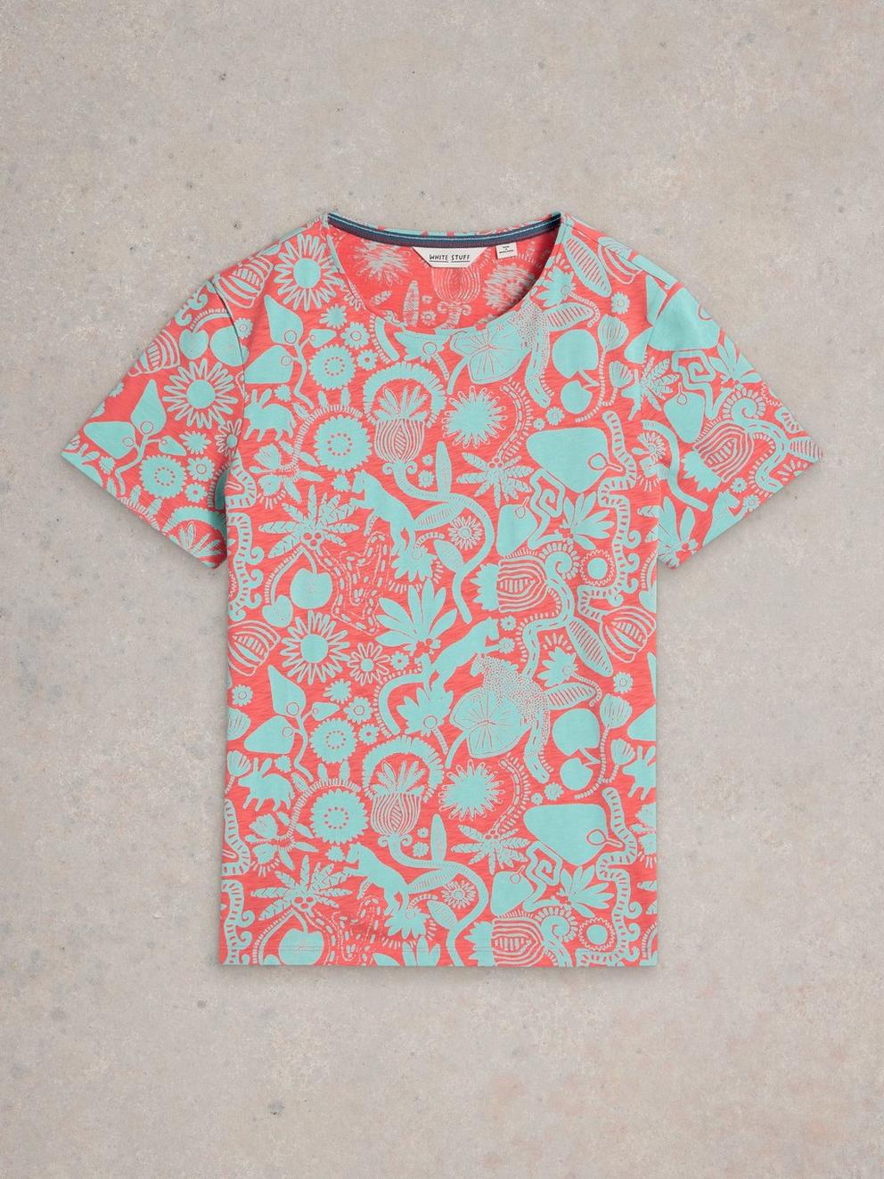 ABBIE SHORT SLEEVE TEE in CORAL PR - FLAT FRONT