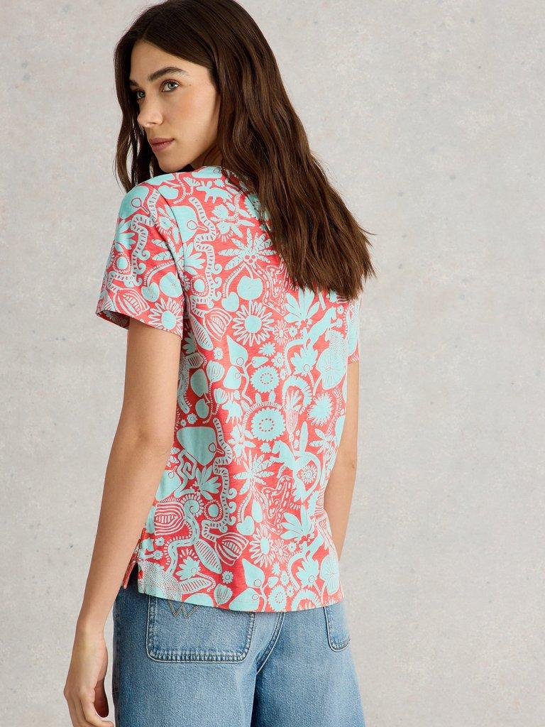 ABBIE SHORT SLEEVE TEE in CORAL PR - MODEL BACK