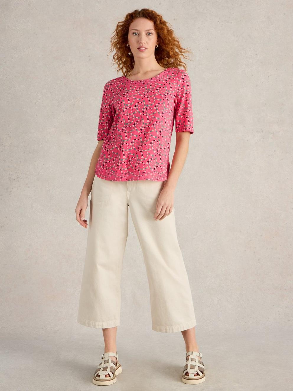 WEAVER JERSEY TEE in CORAL PR - MODEL FRONT