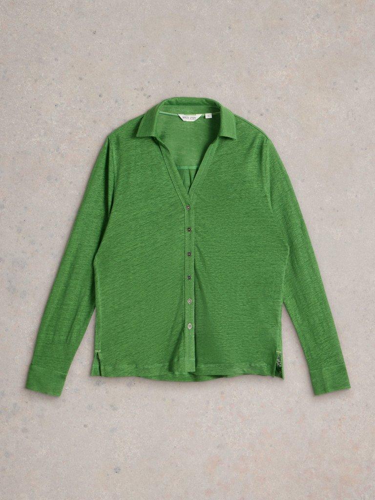 CHARLIE LINEN SHIRT in MID GREEN - FLAT FRONT