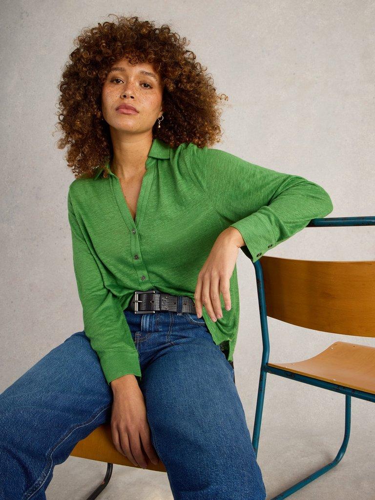 CHARLIE LINEN SHIRT in MID GREEN - LIFESTYLE