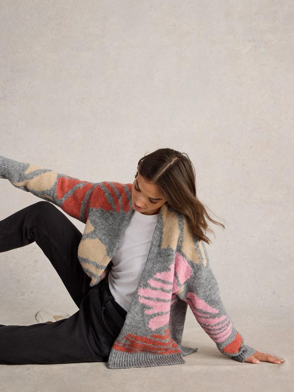 LOUISA LONGLINE CARDI in GREY MLT - LIFESTYLE