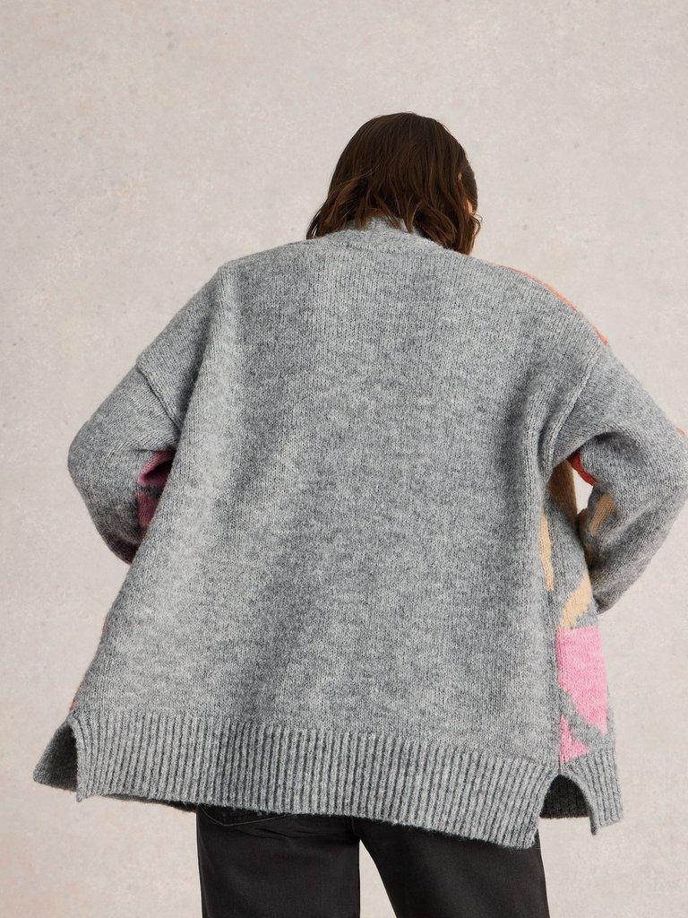 LOUISA LONGLINE CARDI in GREY MLT - MODEL BACK