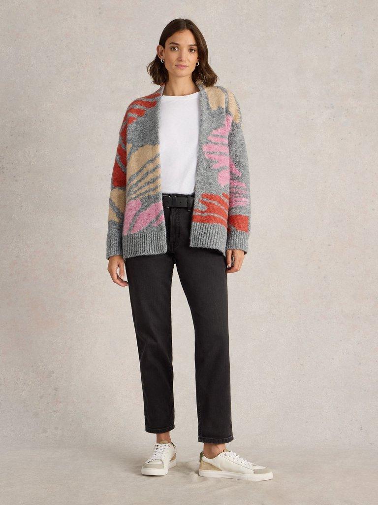 LOUISA LONGLINE CARDI in GREY MLT - MODEL FRONT