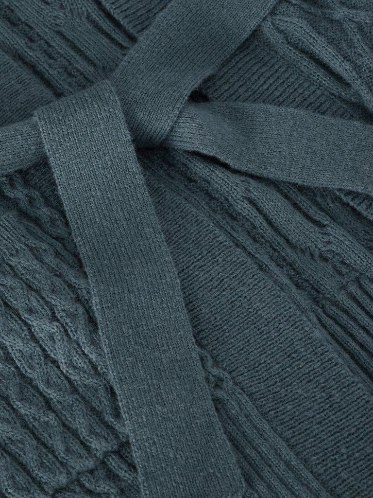 CABLE BELTED CARDIGAN in MID BLUE - FLAT DETAIL