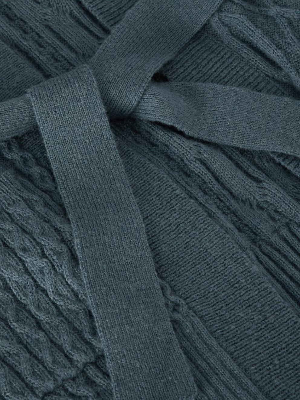 CABLE BELTED CARDIGAN in MID BLUE - FLAT DETAIL