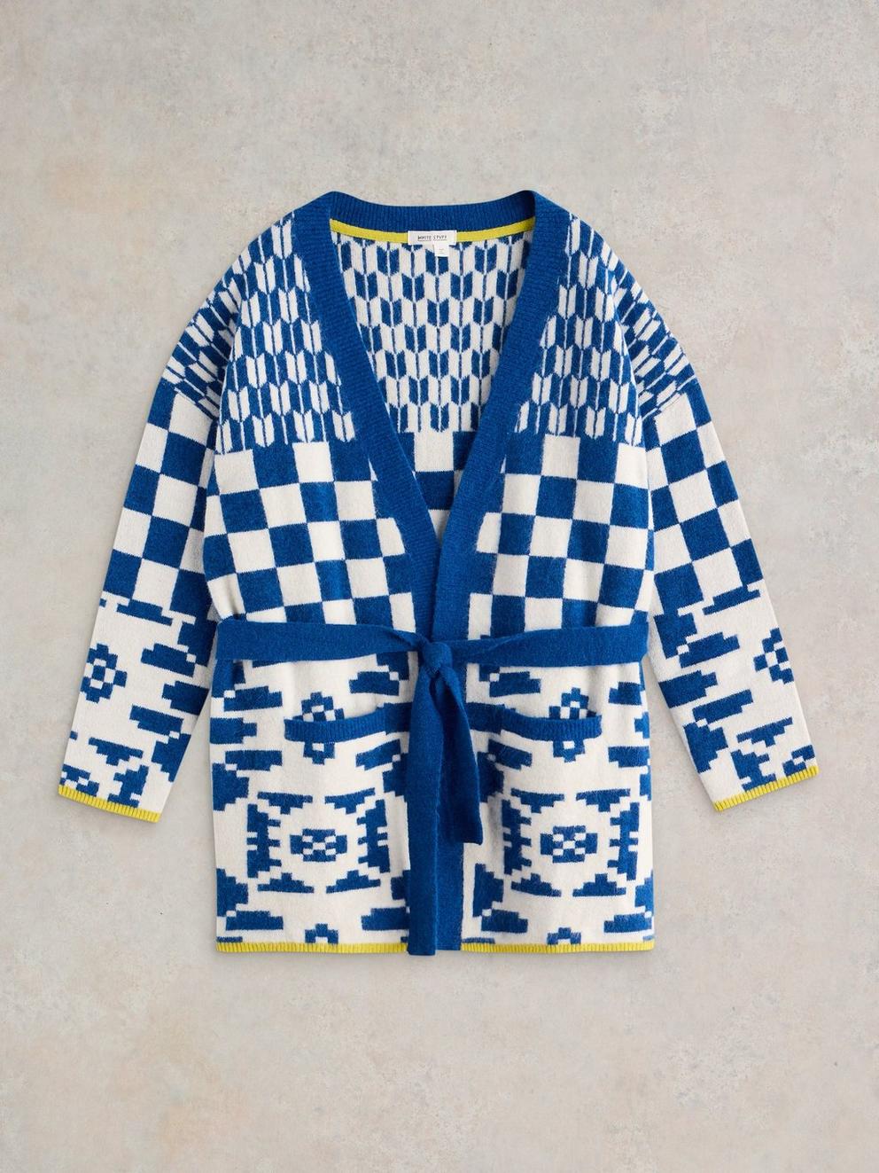 GEO MIX CARDI in BLUE MLT - FLAT FRONT