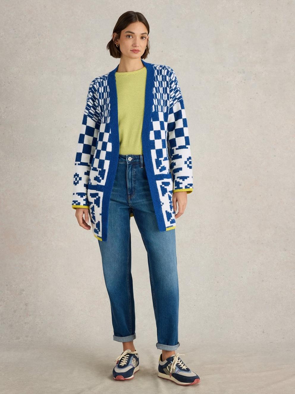 GEO MIX CARDI in BLUE MULTI | White Stuff GEO MIX CARDI in BLUE MULTI | White Stuff