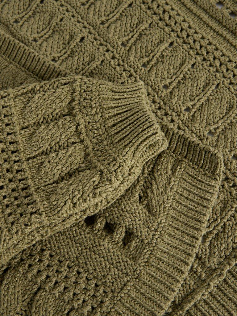 CASEY CROCHET CARDI in KHAKI GRN - FLAT DETAIL