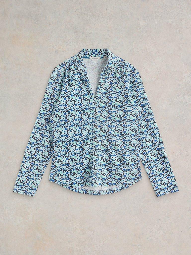 ANNIE COLLARED JERSEY SHIRT in BLUE MLT - FLAT FRONT
