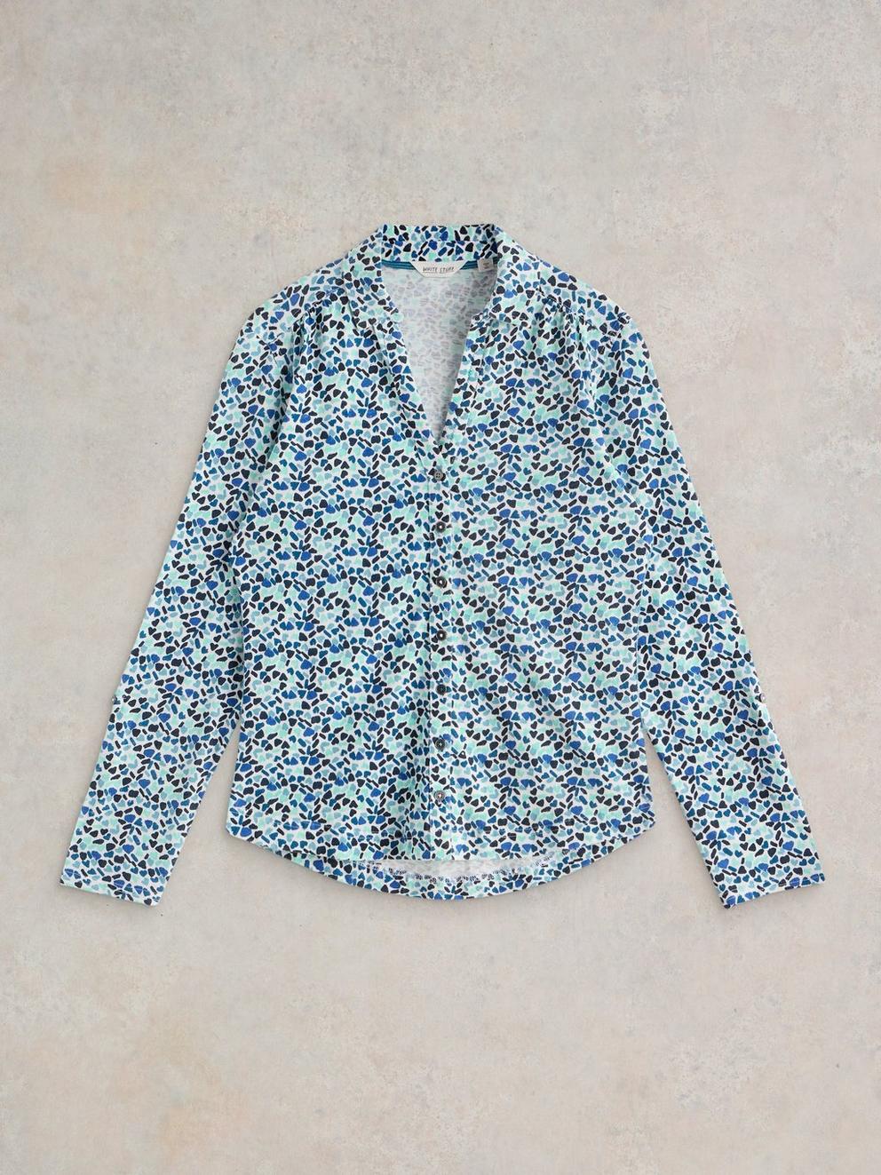 ANNIE COLLARED JERSEY SHIRT in BLUE MLT - FLAT FRONT