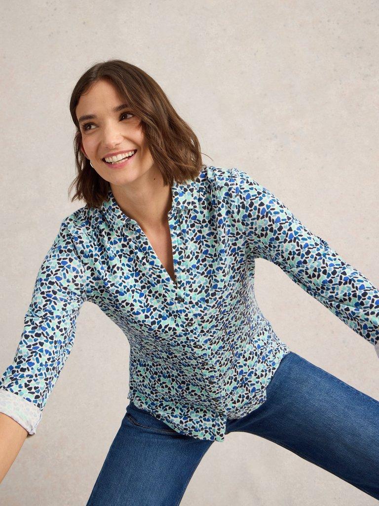 ANNIE COLLARED JERSEY SHIRT in BLUE MLT - LIFESTYLE