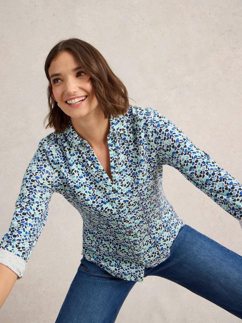 ANNIE COLLARED JERSEY SHIRT in BLUE MLT - LIFESTYLE