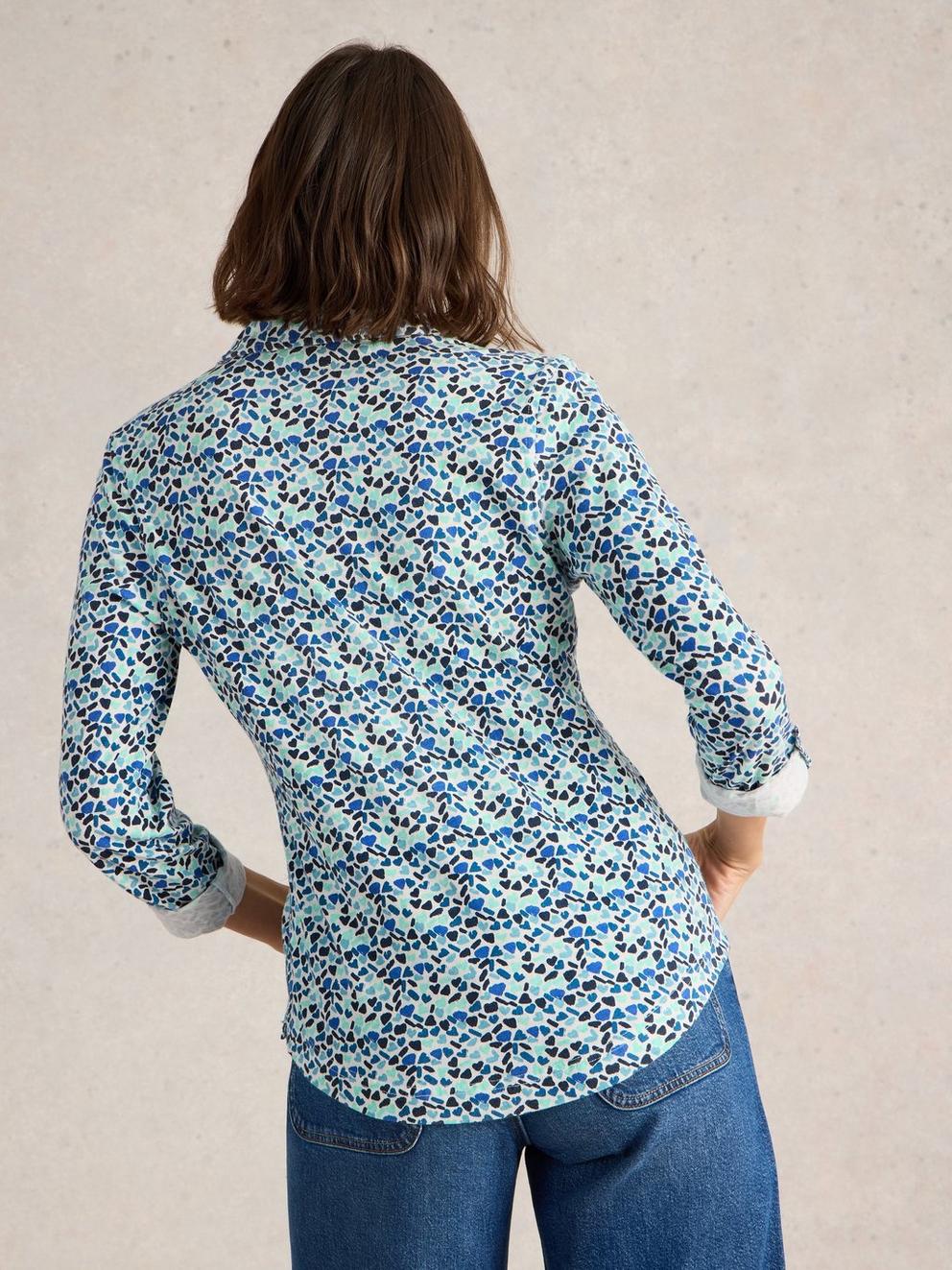 ANNIE COLLARED JERSEY SHIRT in BLUE MLT - MODEL BACK