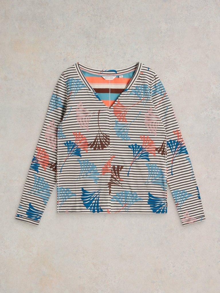 NELLY NOTCH NECK TSHIRT in CORAL MLT - FLAT FRONT